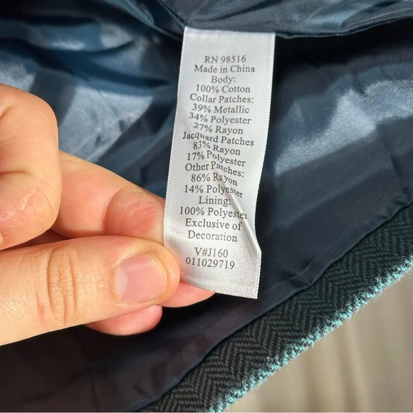 Coldwater Creek Size Petite 8 Patchwork Blazer Jacket Teal Boho Lagenlook Artsy - Picture 11 of 11